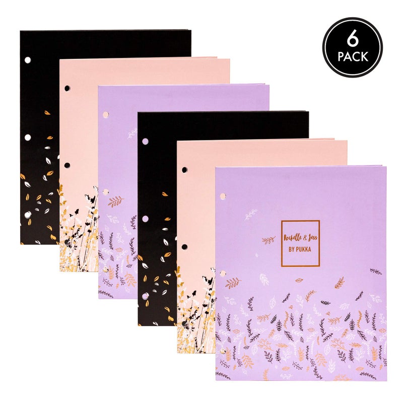 Pukka Pad, Rochelle & Jess Folders â€“ 6 Pack of Pocket Portfolios with 3 Hole-Punches for Standard Ring Biners â€“ Measures 11.75 x 9.5inches â€“ Compatible with A4 and Letter Sized Paper Documents - Image 2